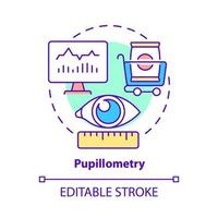 ícone do conceito de pupilometria. rastreamento de atividade visual. análise da reação ocular. pupila dilatação medição idéia abstrata ilustração de linha fina. desenho de cor de contorno isolado de vetor. traço editável vetor
