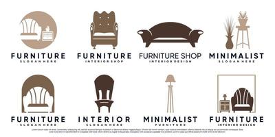 conjunto de móveis ou design de logotipo interior com vetor premium de conceito criativo
