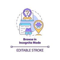 ícone de conceito de navegação no modo de navegação anônima. anonimato protegendo a privacidade online. evitando a ilustração de linha fina de ideia abstrata de rastreamento de dados. desenho de cor de contorno isolado de vetor. traço editável vetor