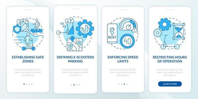 regulamentos de compartilhamento de bicicletas na tela da página do aplicativo móvel. estabelecendo áreas seguras passo a passo 4 passos instruções gráficas com conceitos. modelo de vetor ui, ux, gui com ilustrações coloridas lineares