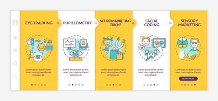 modelo de vetor de integração de truques de neuromarketing. site móvel responsivo com ícones. passo a passo da página da web telas de 5 etapas. expressões faciais codificando o conceito de cores com ilustrações lineares