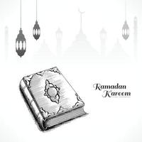 mão desenhar koran livro sagrado esboço ramadan kareem muçulmano feriado fundo vetor