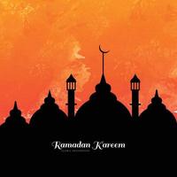 textura de aquarela de mesquita islâmica com fundo de ramadan kareem de lâmpadas vetor