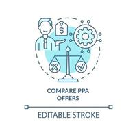 compare o ppa oferece o ícone do conceito turquesa. trabalho de ilustração de linha fina de idéia abstrata de contrato de compra de energia. desenho de contorno isolado. traço editável. arial, uma miríade de fontes pró-negrito usadas vetor