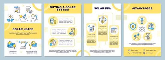 maneiras de obter o modelo de folheto amarelo de energia solar. energia sustentável. design de folheto com ícones lineares. 4 layouts vetoriais para apresentação, relatórios anuais. arial-black, inúmeras fontes pró-regulares usadas
