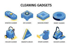 ícones isométricos de gadgets de limpeza vetor