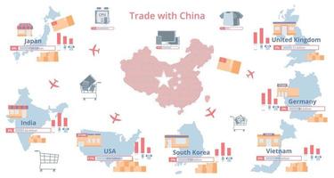 infográficos planos de comércio da china vetor
