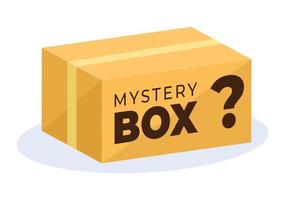 caixa de presente misteriosa com caixa de papelão aberta dentro com um ponto de interrogação, presente de sorte ou outra surpresa na ilustração de estilo cartoon plana vetor