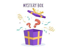 caixa de presente misteriosa com caixa de papelão aberta dentro com um ponto de interrogação, presente de sorte ou outra surpresa na ilustração de estilo cartoon plana vetor
