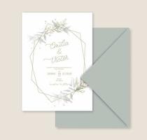 folha de vegetação elegante no modelo de cartão de convite de casamento. vetor