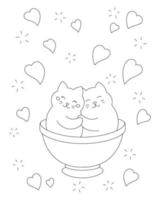 gatos bonitos em um copo. página do livro de colorir para crianças. Dia dos Namorados. personagem de estilo de desenho animado. ilustração vetorial isolada no fundo branco. vetor