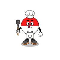 ilustração de mascote do chef de bandeira da indonésia vetor