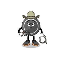 personagem mascote do disco de hóquei como um cowboy vetor