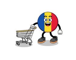 desenho da bandeira da romênia segurando um carrinho de compras vetor