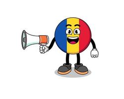 ilustração dos desenhos animados da bandeira da romênia segurando o megafone vetor