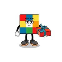 ilustração de mascote de quebra-cabeça cubo dando um presente vetor