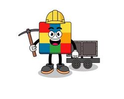 ilustração de mascote do minerador de quebra-cabeça de cubo vetor