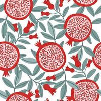 sem costura padrão floral com ilustração de frutas e sementes de romã. design vetorial para cosméticos, spa, suco de romã, produtos de saúde, perfume. fundo transparente. vetor