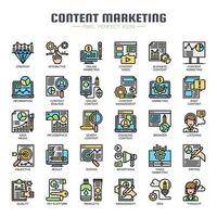 Ícones de linha fina de marketing de conteúdo