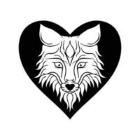 ilustração de rabiscos de raposa de coração desenhado à mão para cartaz de adesivos de tatuagem etc vetor