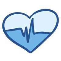 cardiograma de linha e doodle desenhado à mão do coração. vetor, ícone. medicina de cardiologia de pulso de batimento cardíaco de saúde. vetor