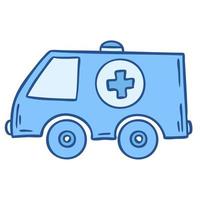 carro de ambulância em estilo doodle isolado no fundo branco. ilustração vetorial. vetor