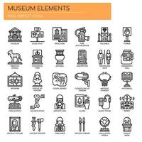 Ícones de linha fina de elementos de museu vetor
