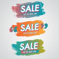 Banner de venda 80% de desconto conjunto de promoção de desconto especial de pinceladas de tinta