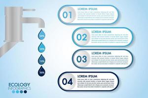 Infográfico eco água azul design com 4 etapas e torneira vetor