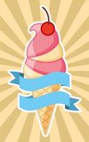 casquinha de sorvete com banner no padrão de raios vetor