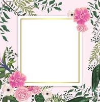 cartão com rosas tropicais e flores com ramos de folhas vetor