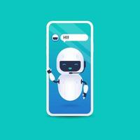 Robô android branco amigável dizer oi. Futuro conceito de chatbot vetor