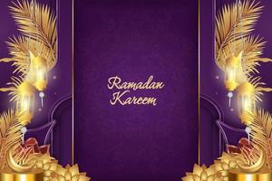 ramadan kareem islâmico roxo e luxo dourado com mandala vetor