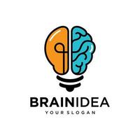 ícone de linha plana de ideia criativa. cérebro em ilustração vetorial de lâmpada. fino sinal de inovação, solução, logotipo de educação. vetor