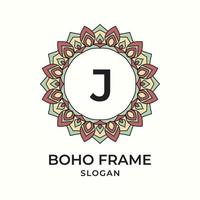 letra j mandala boho frame elemento de design vintage vetor