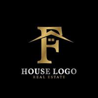 letra f com design de logotipo de vetor imobiliário luxuoso de telhado e janela
