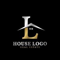 letra l com design de logotipo de vetor imobiliário luxuoso de telhado e janela