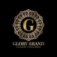 letra g glória mandala vintage cor dourada luxo vector design de logotipo