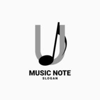 letra u com design de logotipo de vetor de nota musical