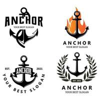 vetor de ícone de logotipo de âncora de navio, porta, ilustração de design retrô