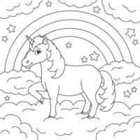 unicórnio mágico de fadas. cavalo fofo. página do livro para colorir para crianças. estilo de desenho animado. ilustração vetorial isolada no fundo branco. vetor