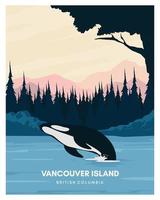 fundo de ilustração da ilha de Vancouver. viajar para o Canadá. adequado para pôster, cartão, impressão de arte. paisagem vetorial com estilo colorido. vetor