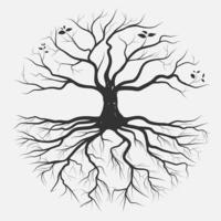Desenho de mão de raiz circular de árvore vetor