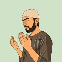 retrato de um homem muçulmano rezando em desenho vetorial de desenho animado