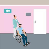 enfermeira com paciente em cadeira de rodas vetor