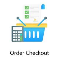 balde de compras com lista de verificação denotando vetor de checkout de pedido em design gradiente