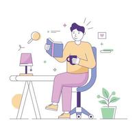 estudante fazendo e-learning, ilustração plana vetor