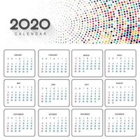 Lindo calendário 2020 em design pontilhado colorido vetor