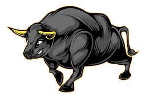 mascote de corpo inteiro de touro bravo malvado com chifre de ouro