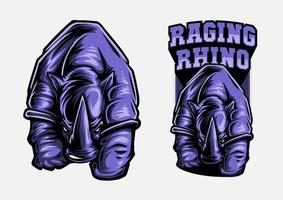 mascote rinoceronte com raiva. ilustração em vetor logotipo distintivo.